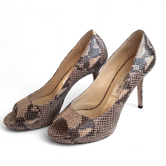 Jimmy Choo Snake Print Leather Peep-Toe Pumps – EU 39.5 / US 9